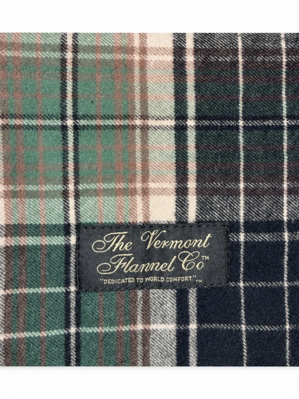 The Vermont Flannel Co Plaid Organic Cotton Flannel Scarf Green Black Unisex